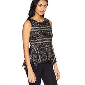 BCBGMAXAZRIA Peplum lace tank top black/cream size Large